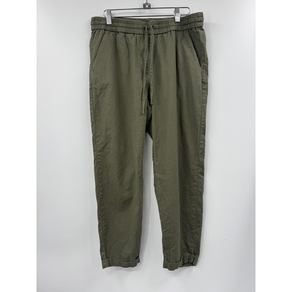 J.Crew Pants Womens 8 Green Linen Cotton Jogger Tapered Elastic Waist Casual